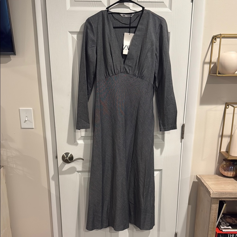 Gray Ruched Long Sleeve Sheath Dress